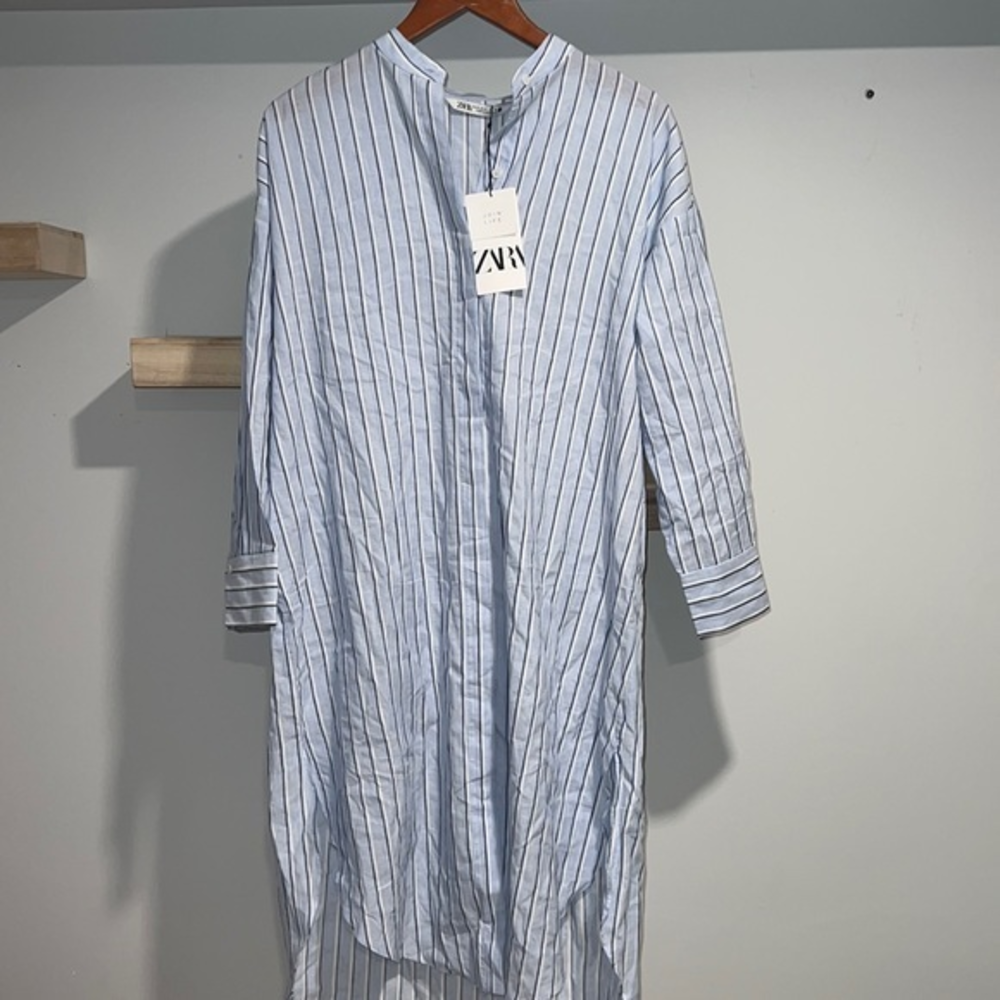 Zara white and blue beach like dress/button up NWT‎